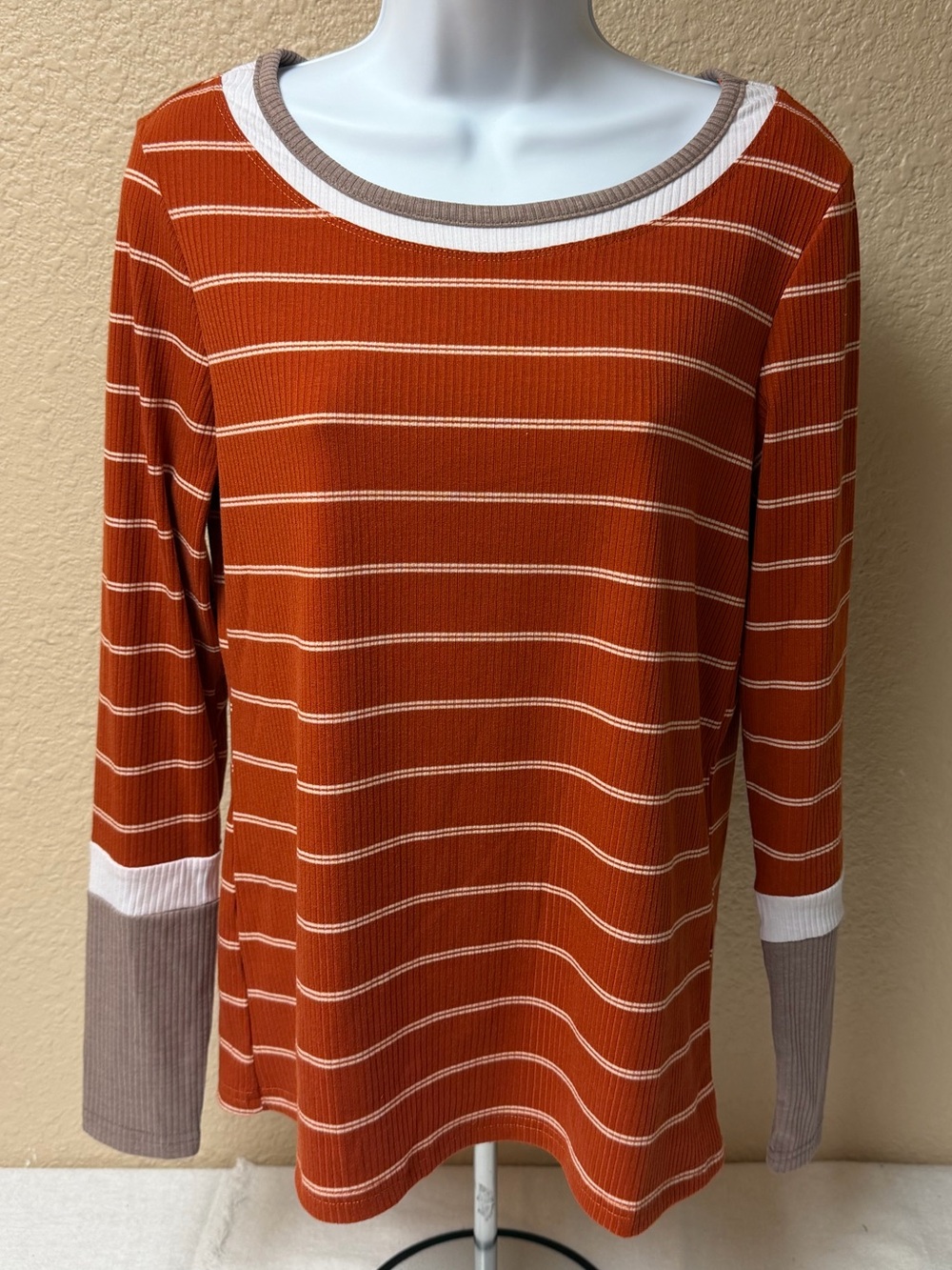 4/$20 Rust Striped Ribbed Long Sleeve Top